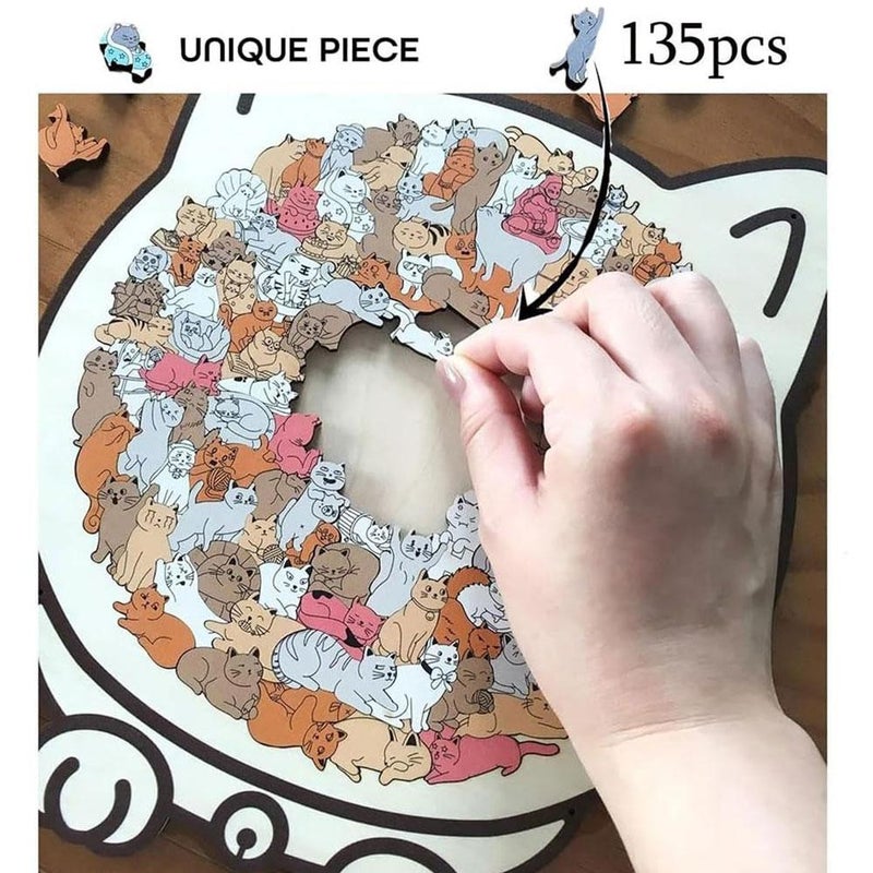 135-Piece Colored Cat Shaped Wooden Jigsaw Puzzle, 2025New Adorable Acrylic Cats Shaped Wooden Puzzle, Unique Cute Animal Shape Wood Cats Puzzles for Cat Lovers (Color B 1pcs) - Image 5